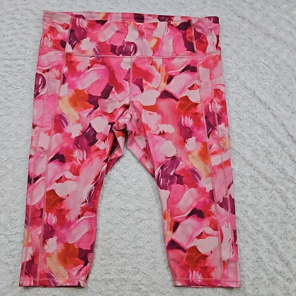 Athleta ultimate stash II Capri womens 3X Painted energy pink Floral Yoga Gym